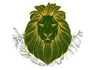 Tête de lion figuratif de couleur verte représentant le logo du producteur de café et de cacao camerounais