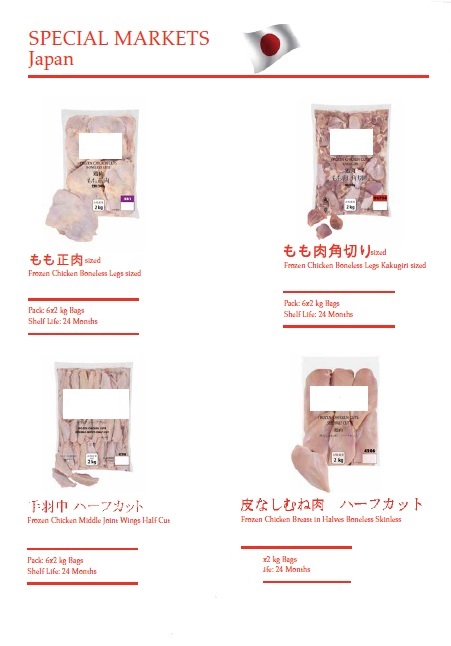 Morceaux de poulet conditionnés en multi-portions, spécial marché japonais