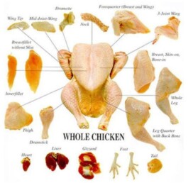 Poulet et morceaux, vue d'ensemble détaillée