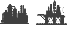 Dessin stylisé d'une raffinerie et d'une usine de raffinage pour illustrer les produits issus de la pétrochimie 